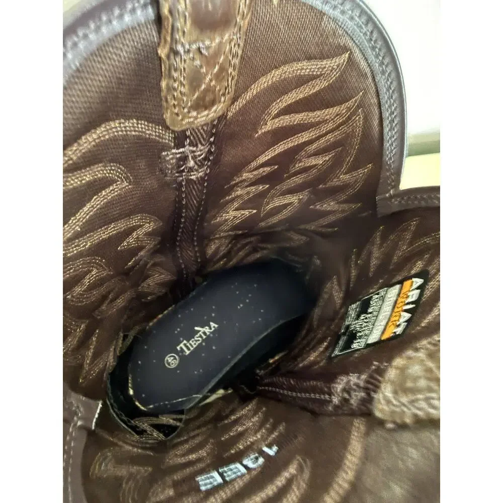 Gently Used Ariat Groundbreaker Square Steel Toe Brown Leather Embroidered 13EE